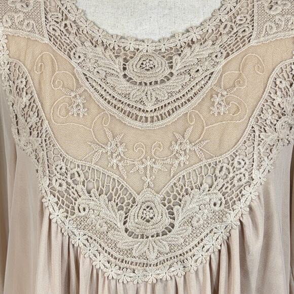 Ultra Pink Small Victorian Top Asymmetrical Crochet Lace Lined Long Bell Sleeves - Picture 2 of 11